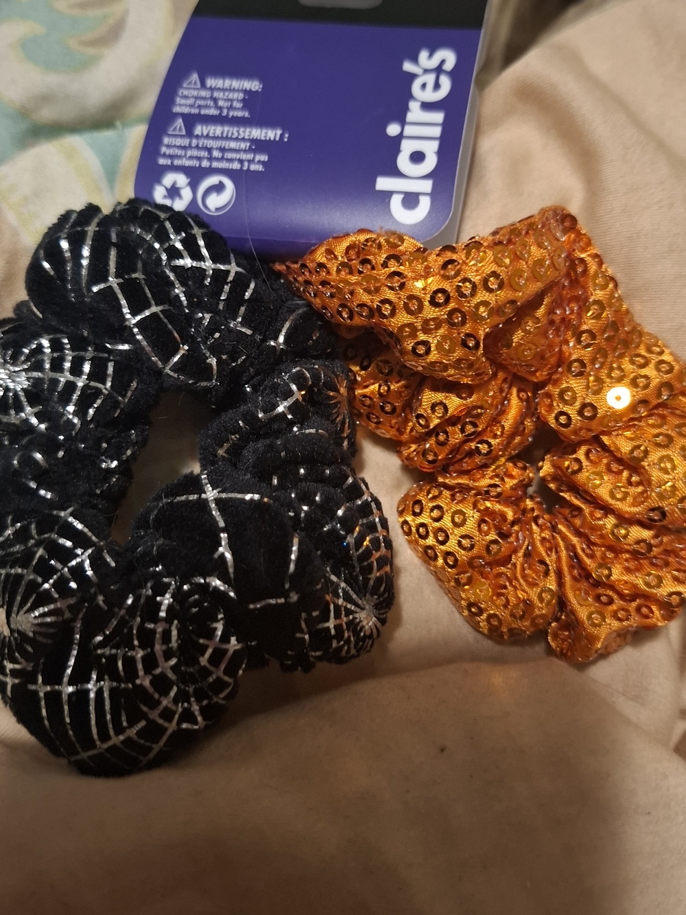 Claire's Black & Orange Sequin Scrunchie Duo